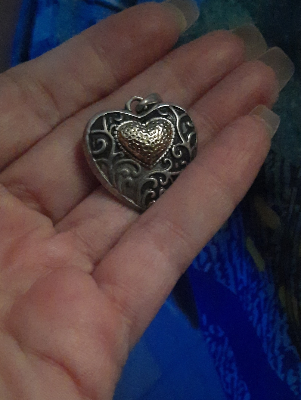 Vintage ATI Balinese 925 Sterling Silver Filigree Puffy Heart Gold Inlay